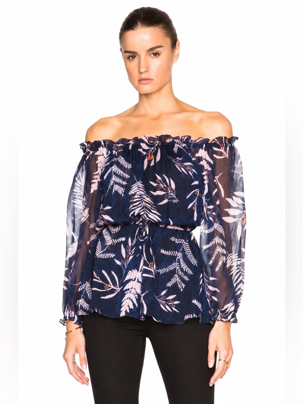 Diane von Furstenberg Silk Camila Off Shoulder Blouse Snake Leaves Size 8